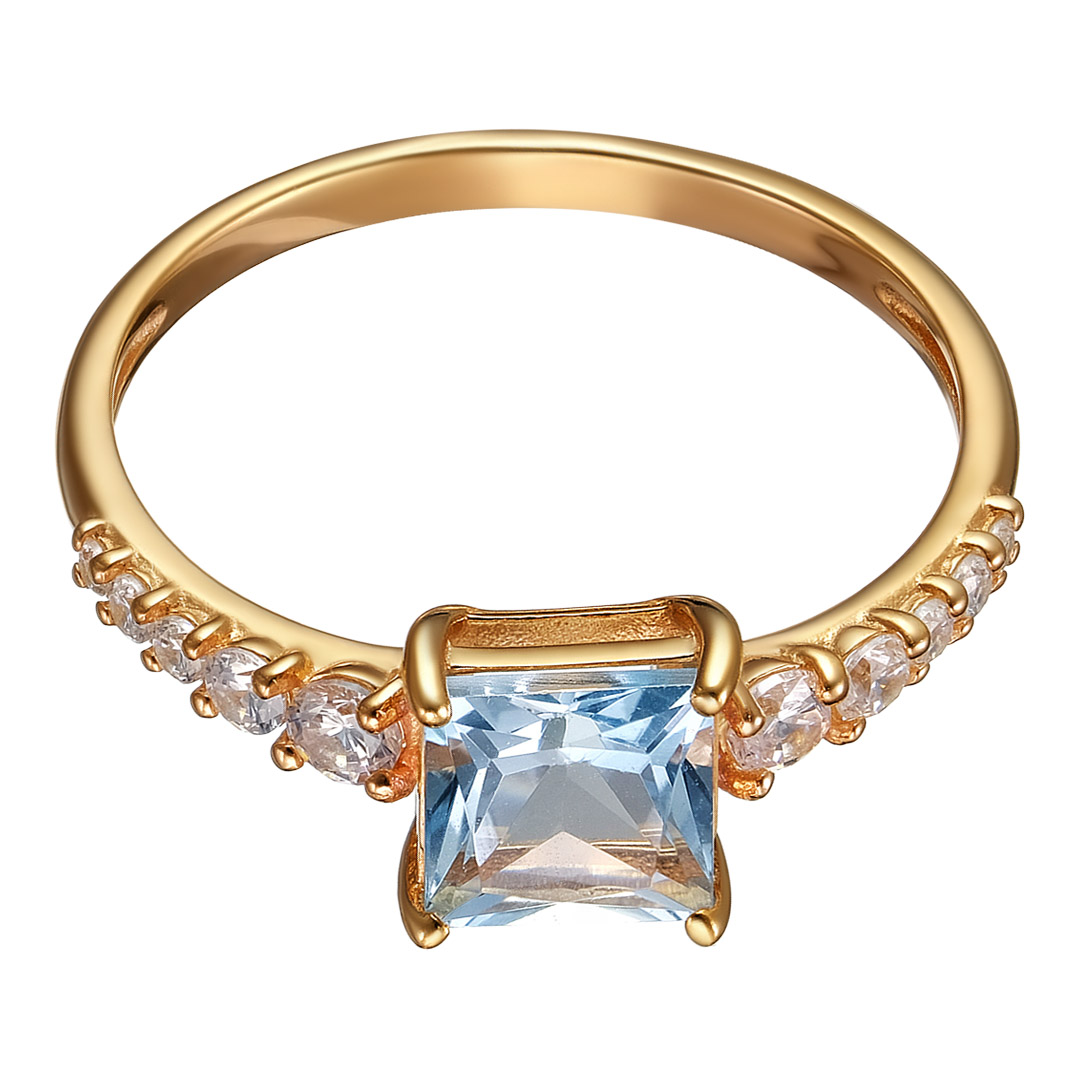 Серебряное кольцо 925 пробы; вставки 1 Топаз; 10 Фианит бесцв.;