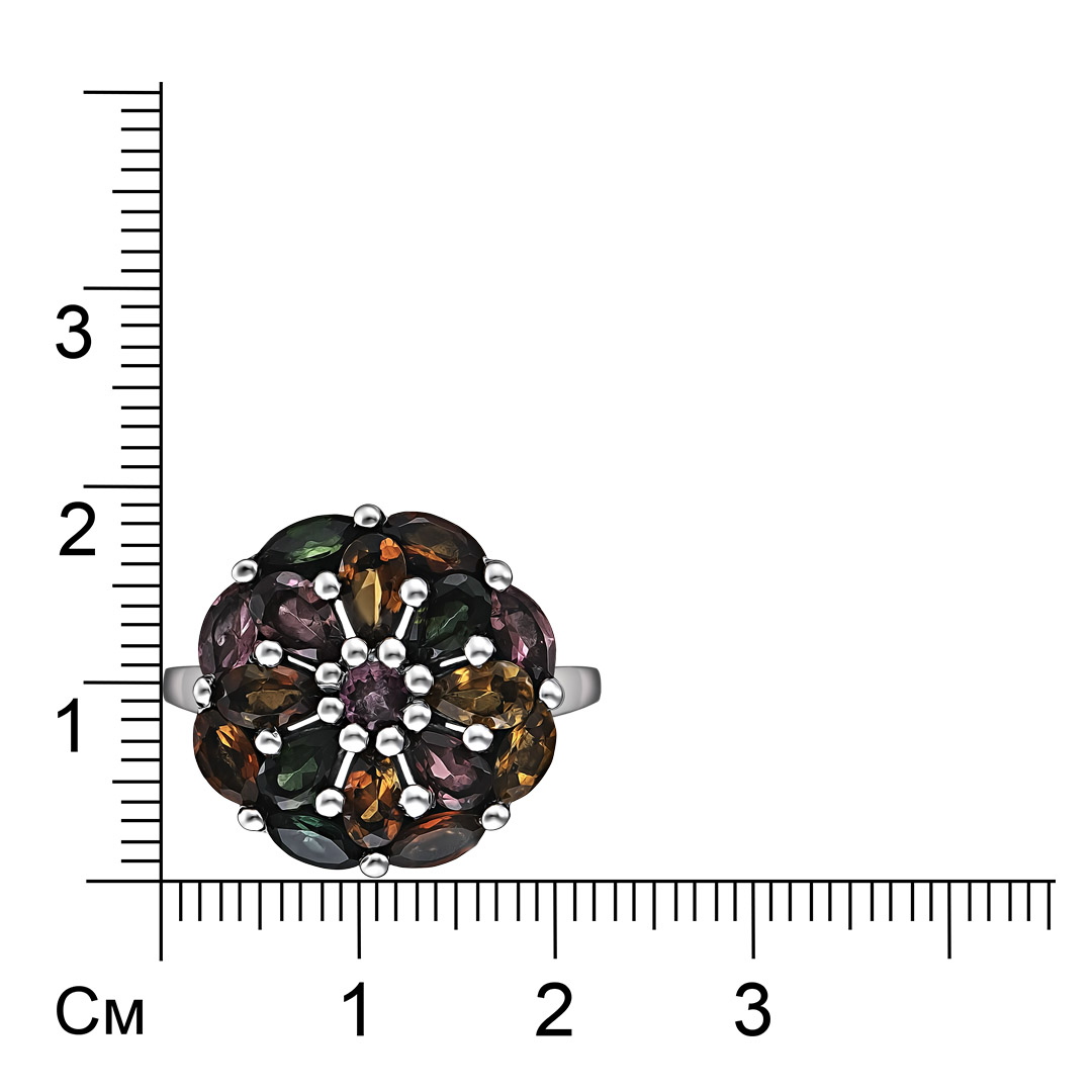 Серебряное кольцо 925 пробы; вставки 17 Турмалин разноцв., 2,84 ct.;