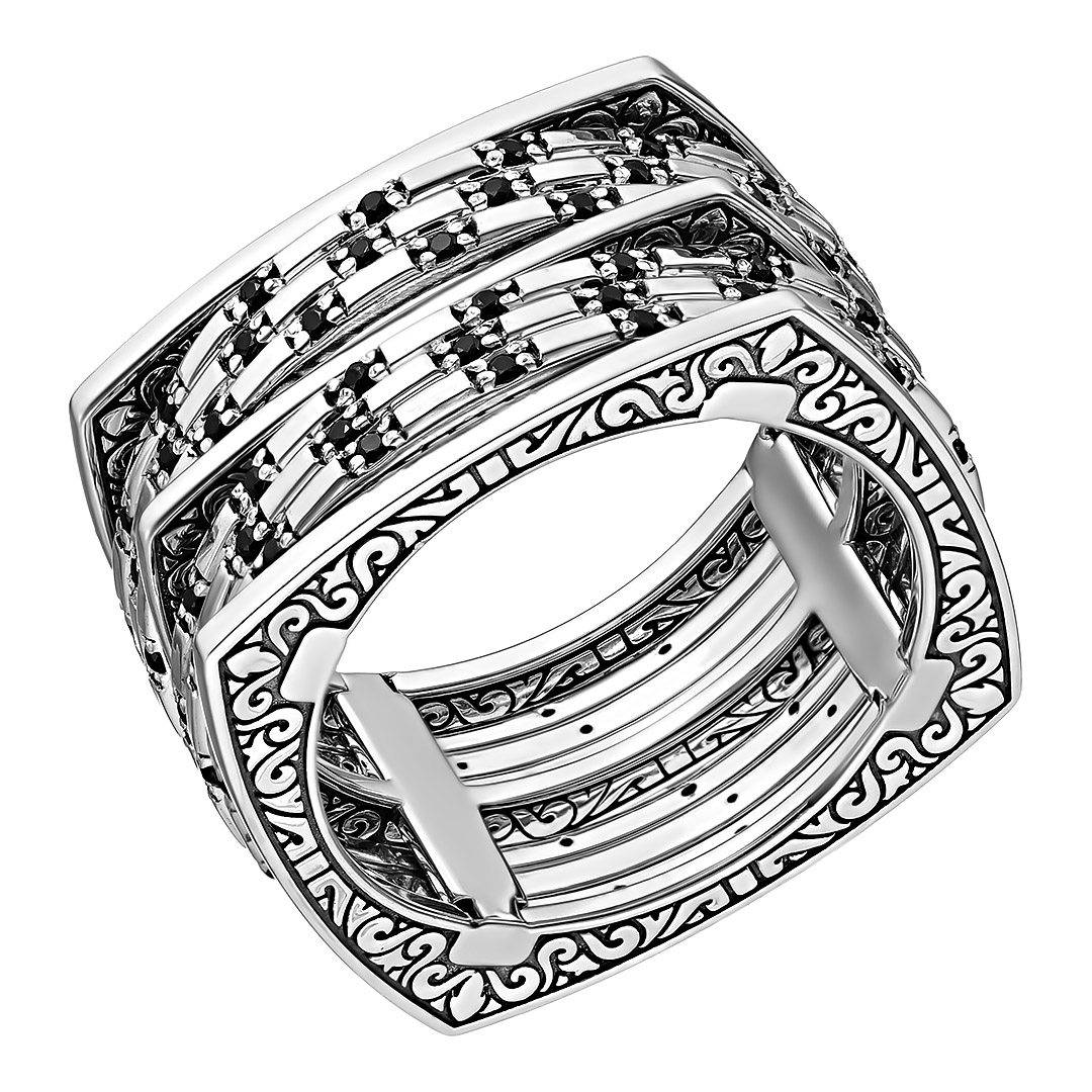 Серебряное кольцо 925 пробы; оксидирование; с подвижн.эл.; вставки 102 Шпинель черная;