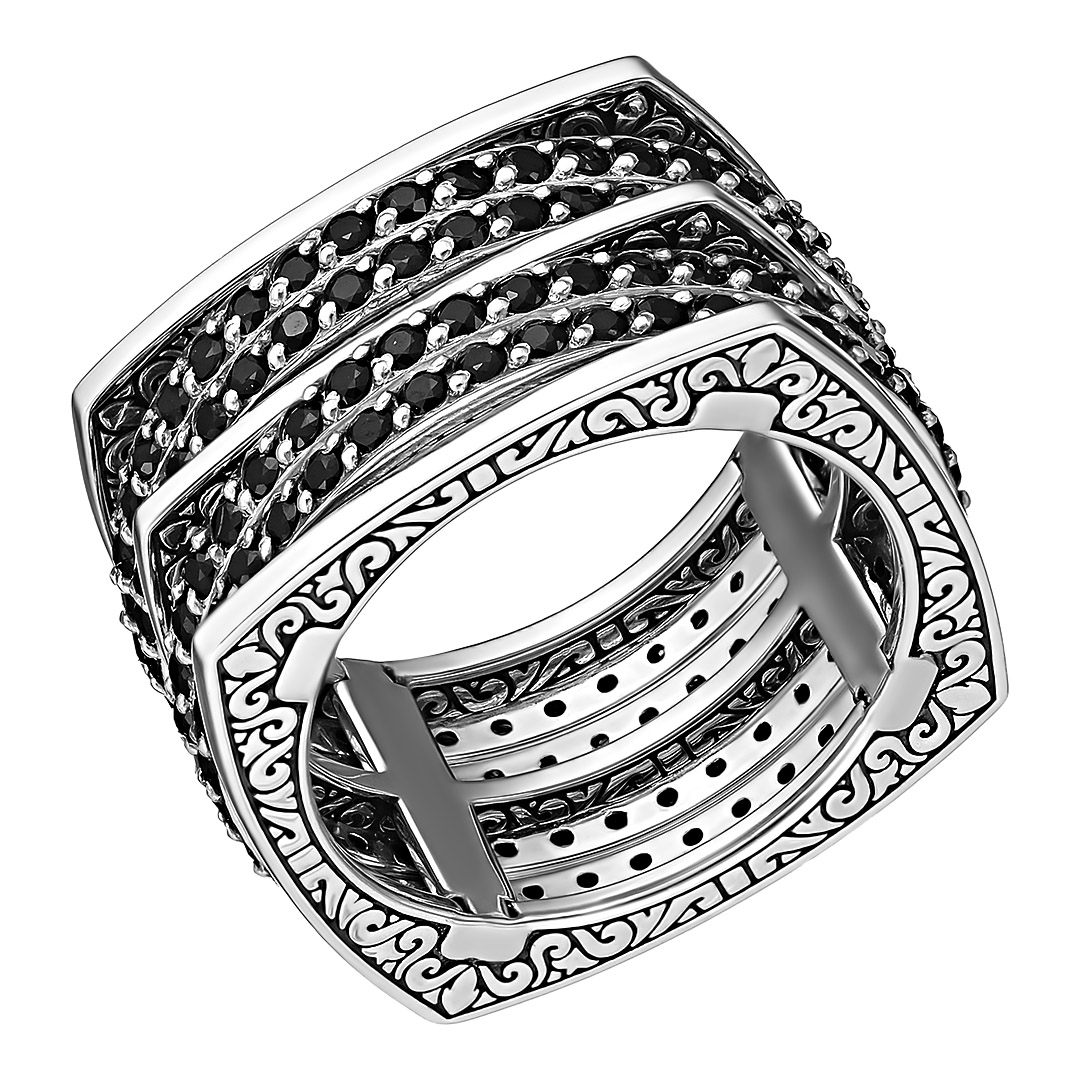Серебряное кольцо 925 пробы; оксидирование; с подвижн.эл.; вставки Шпинель черная;