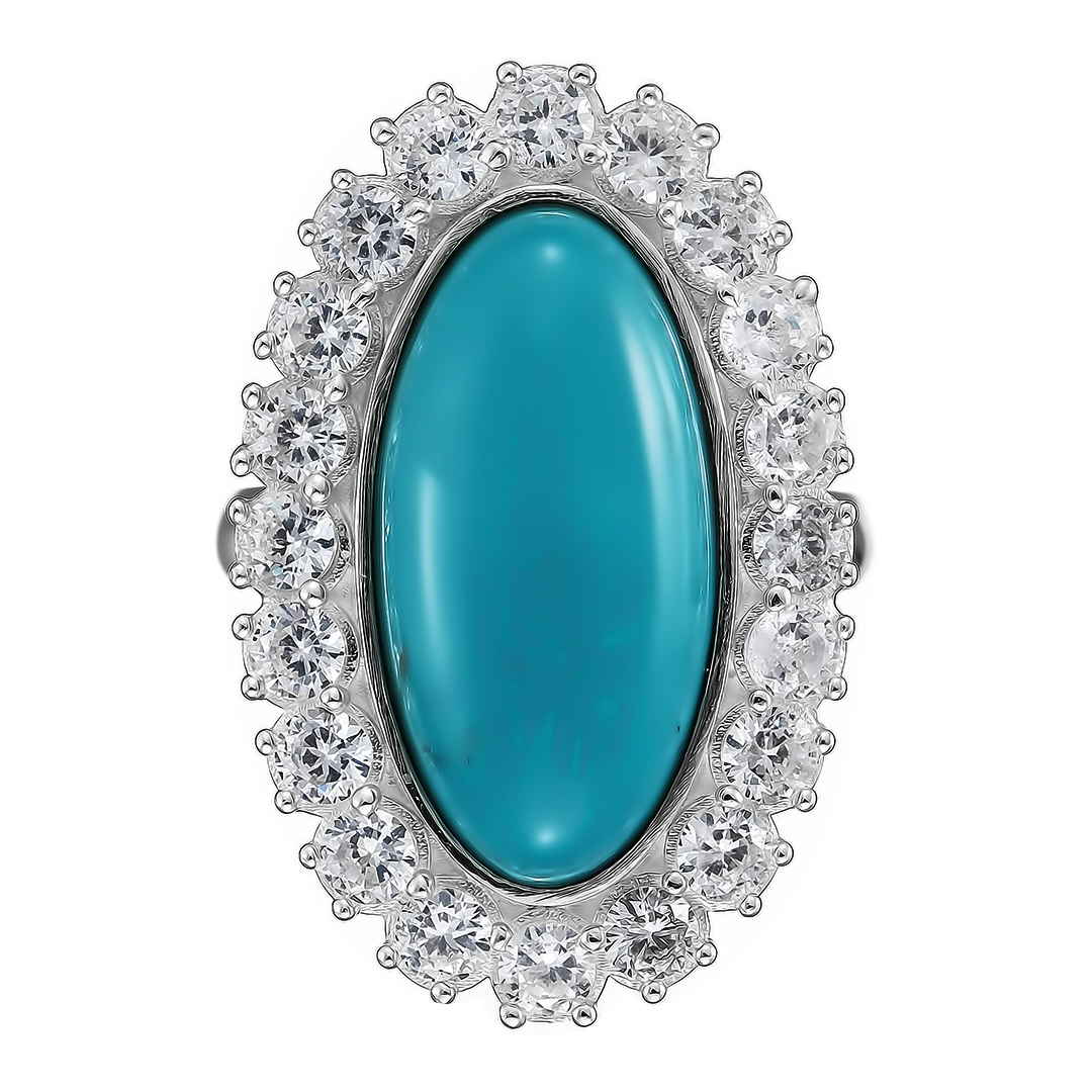 Серебряное кольцо 925 пробы; вставки 1 Бирюза; 20 Фианит бесцв.;