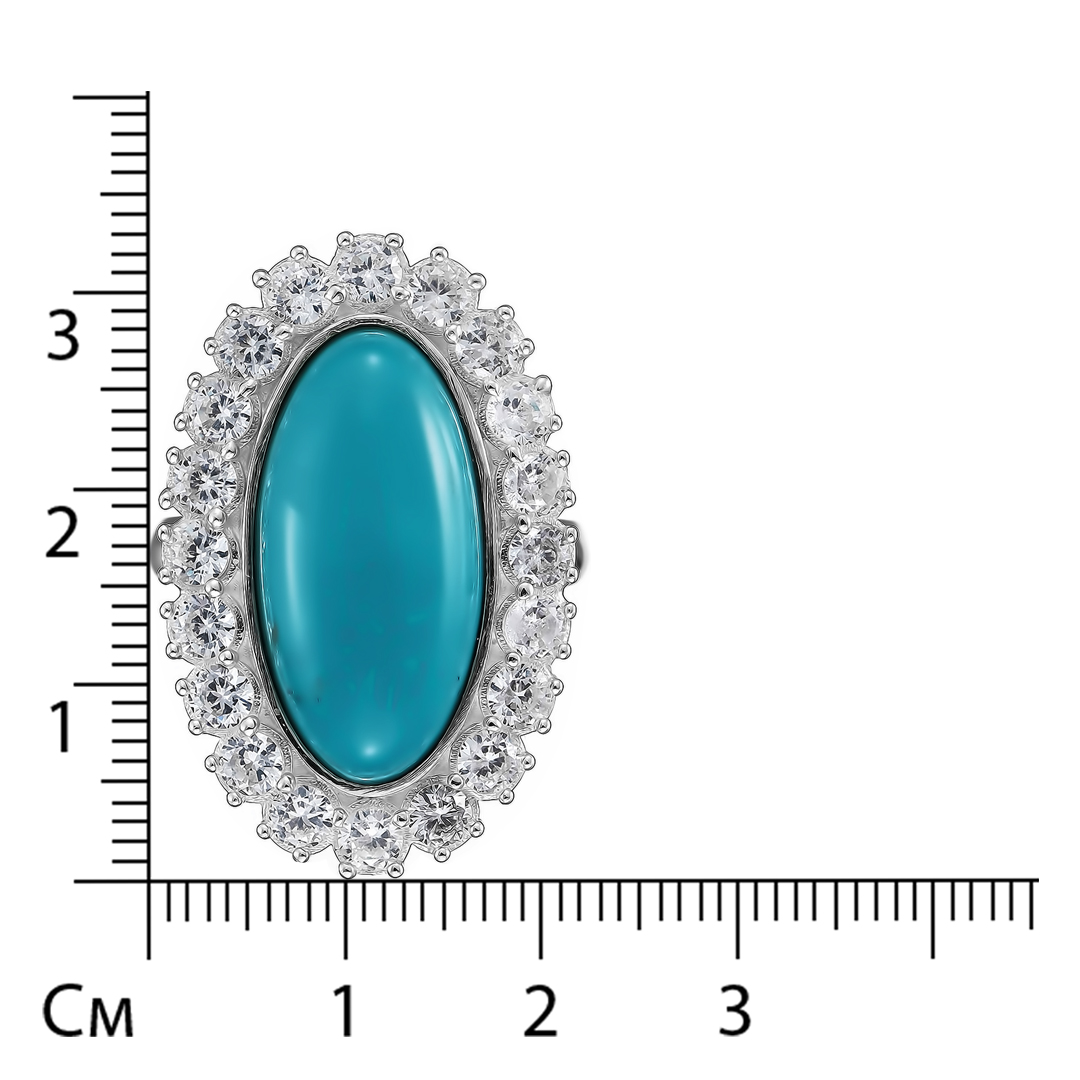Серебряное кольцо 925 пробы; вставки 1 Бирюза; 20 Фианит бесцв.;