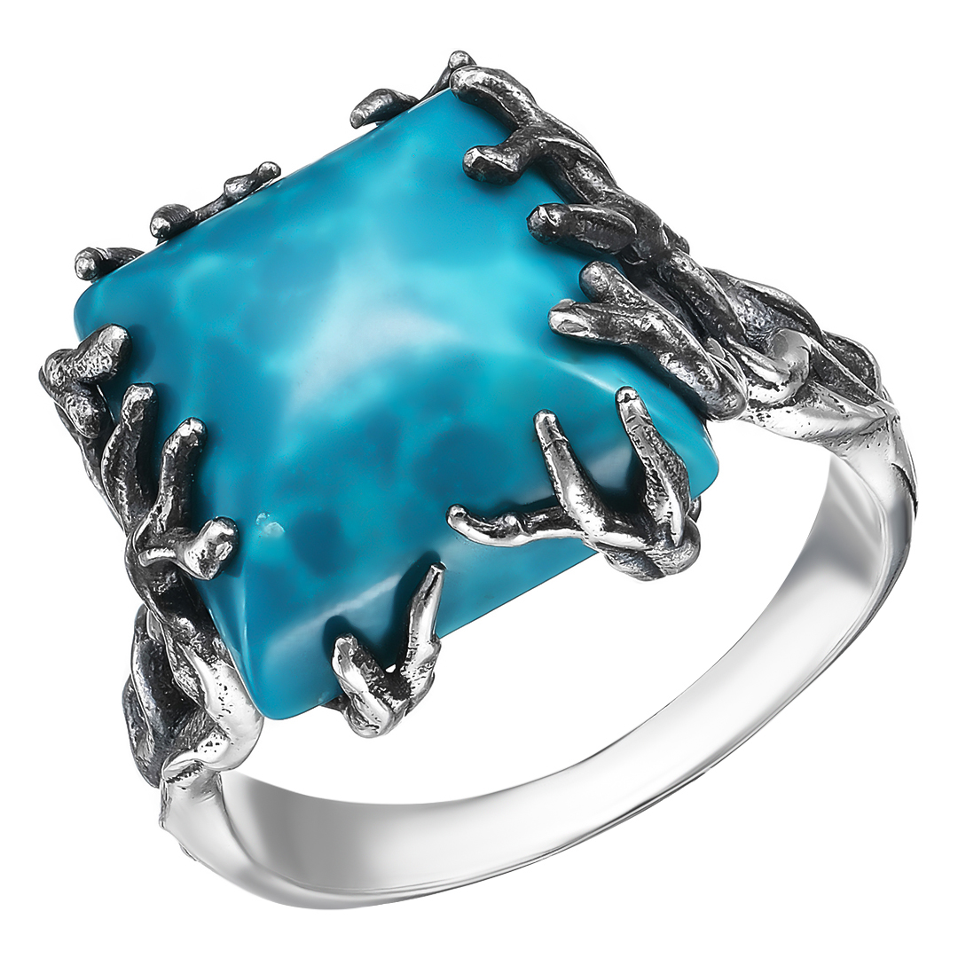 Серебряное кольцо 925 пробы; оксидирование; вставки 1 Бирюза;