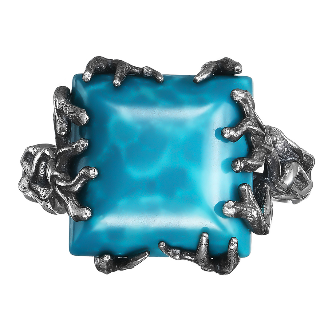 Серебряное кольцо 925 пробы; оксидирование; вставки 1 Бирюза;