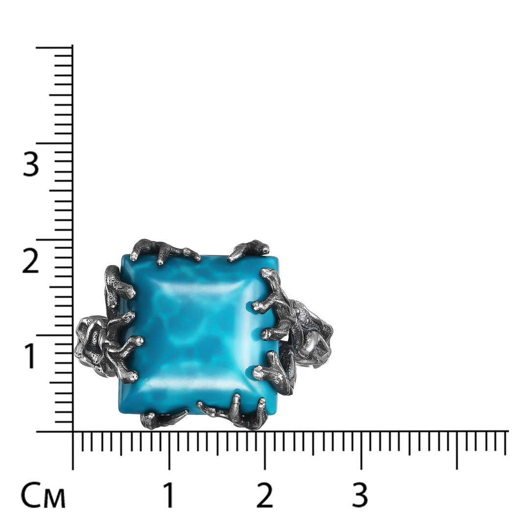 Серебряное кольцо 925 пробы; оксидирование; вставки 1 Бирюза;