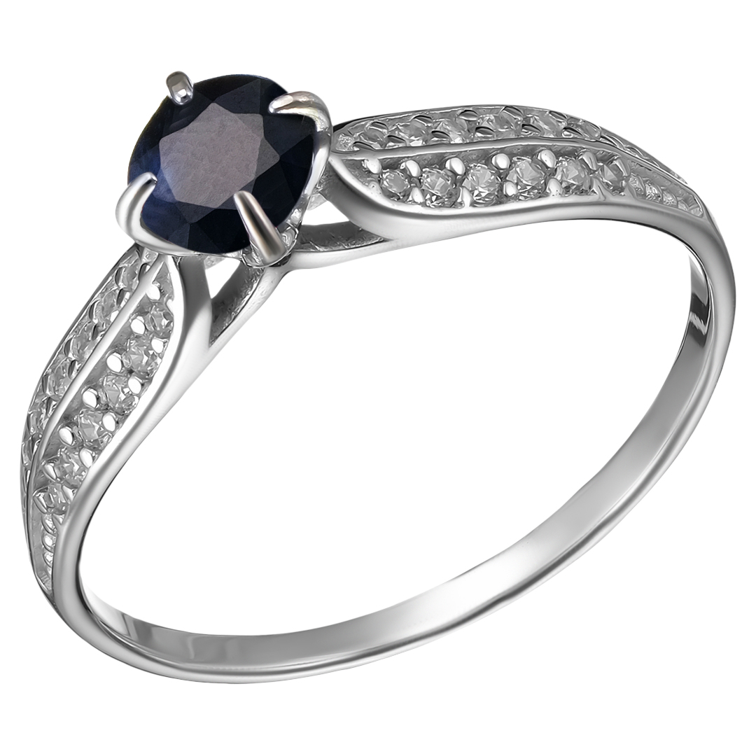 Серебряное кольцо 925 пробы; вставки 1 Сапфир 0,62 U/2; 24 Фианит бесцв.;