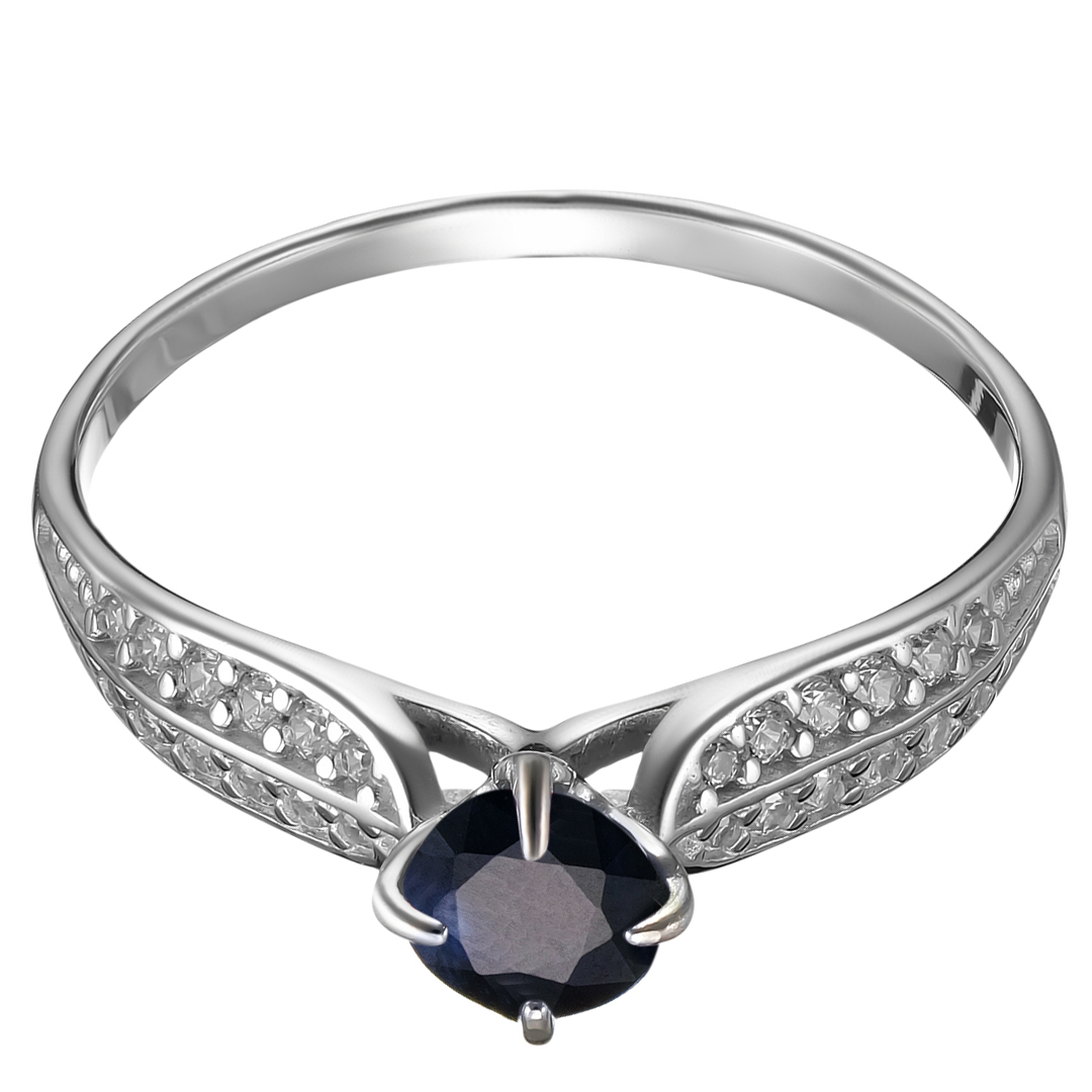 Серебряное кольцо 925 пробы; вставки 1 Сапфир 0,62 U/2; 24 Фианит бесцв.;