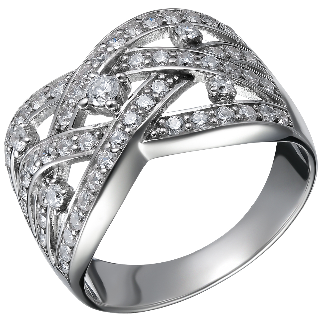 Серебряное кольцо 925 пробы; вставки 59 Фианит бесцв.;