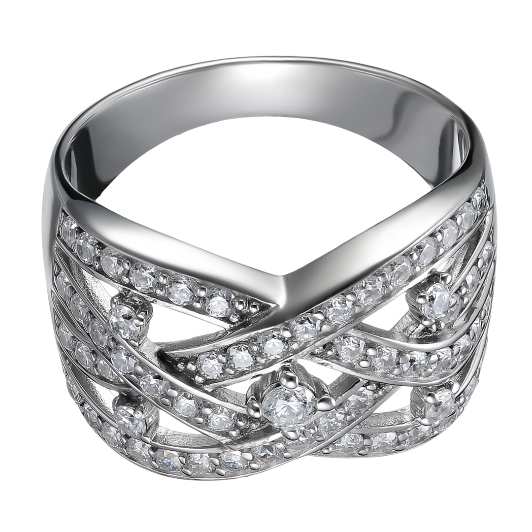 Серебряное кольцо 925 пробы; вставки 59 Фианит бесцв.;