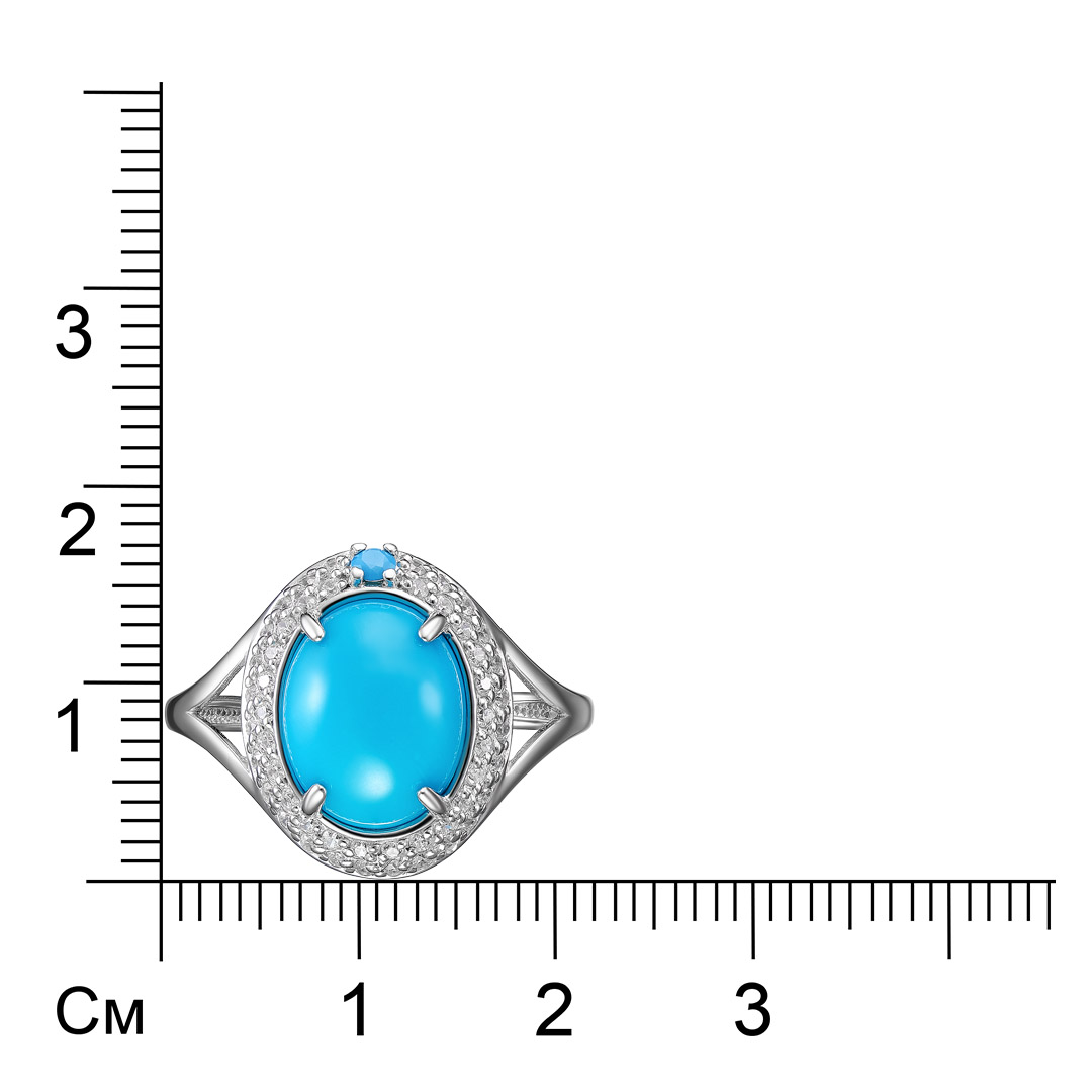 Серебряное кольцо 925 пробы; вставки 1 Бирюза; 1 Нанобирюза; 50 Фианит бесцв.;