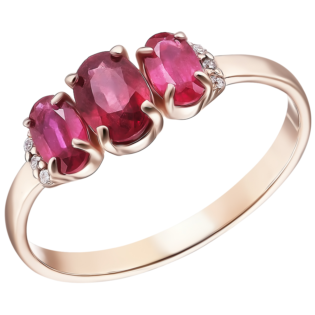 Серебряное кольцо 925 пробы; вставки 1 Рубин 0,43 F/2; 2 Рубин 0,574 F/2; 6 Фианит бесцв.;
