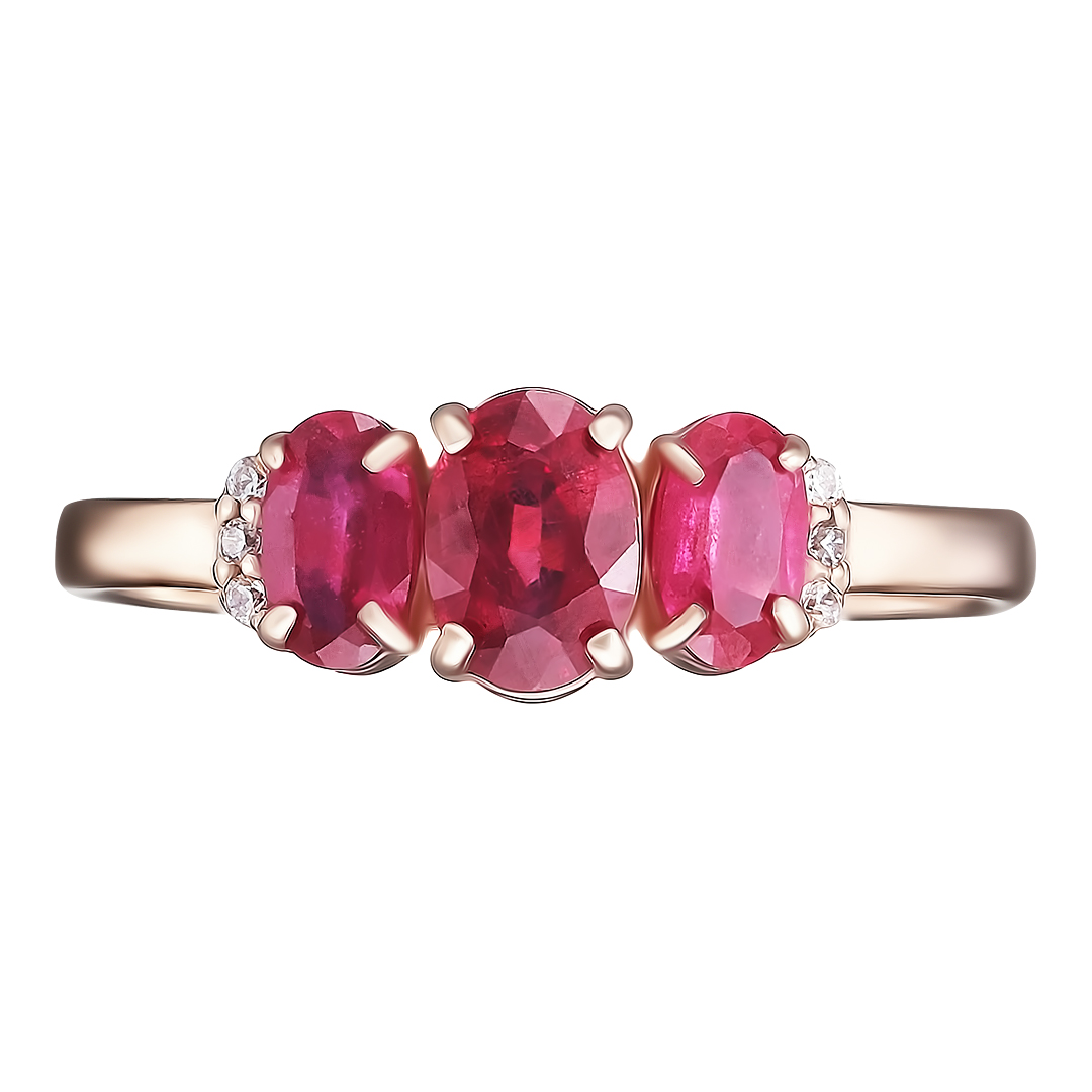 Серебряное кольцо 925 пробы; вставки 1 Рубин 0,43 F/2; 2 Рубин 0,574 F/2; 6 Фианит бесцв.;