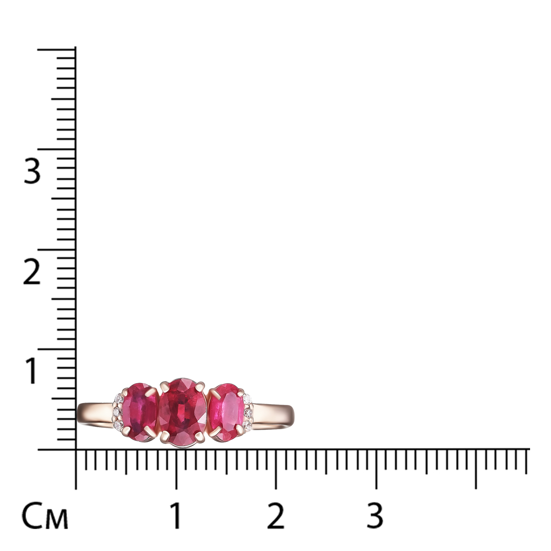 Серебряное кольцо 925 пробы; вставки 1 Рубин 0,43 F/2; 2 Рубин 0,574 F/2; 6 Фианит бесцв.;