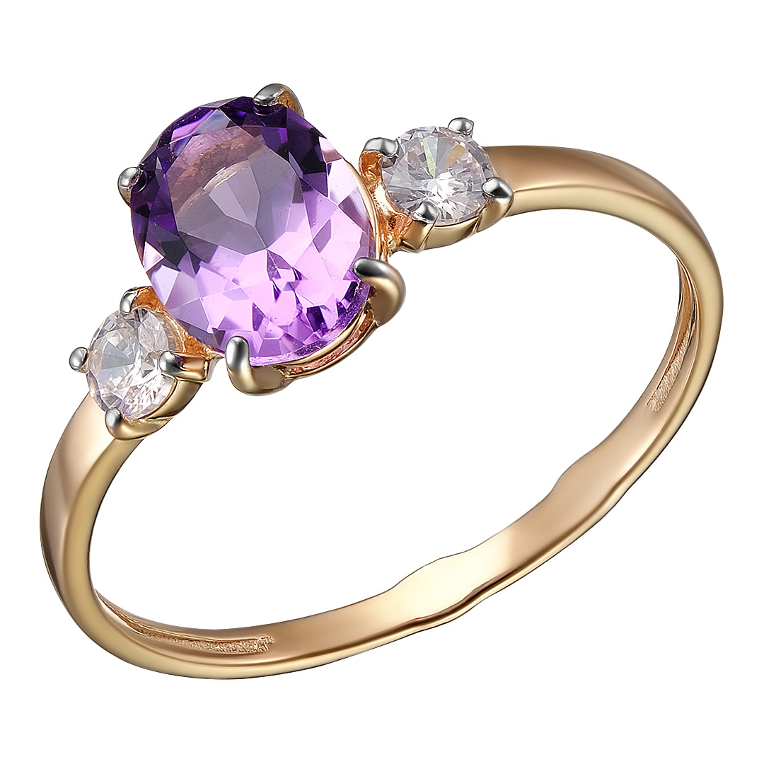 Серебряное кольцо 925 пробы; вставки 2 Куб.Цирконий бесцв.; 1 Аметист;
