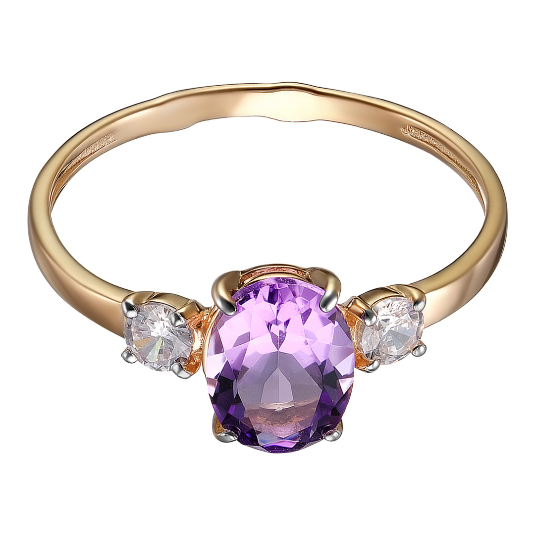 Серебряное кольцо 925 пробы; вставки 2 Куб.Цирконий бесцв.; 1 Аметист;