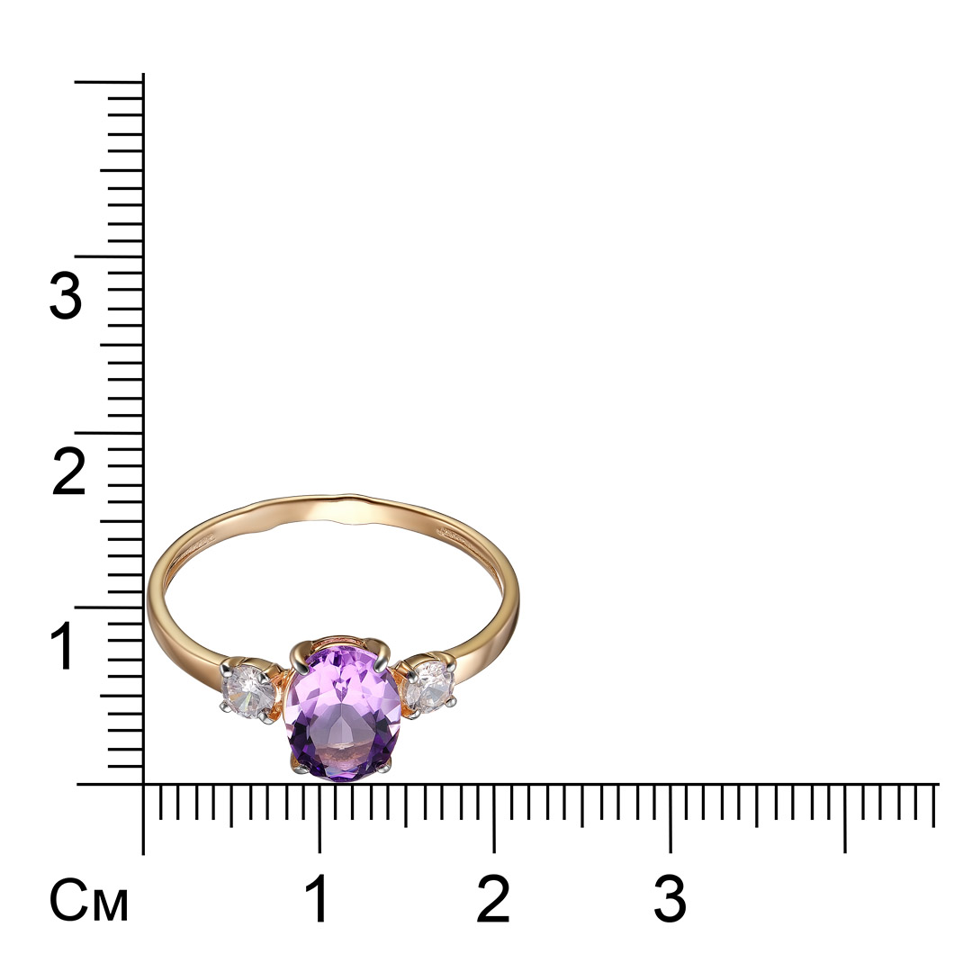 Серебряное кольцо 925 пробы; вставки 2 Куб.Цирконий бесцв.; 1 Аметист;