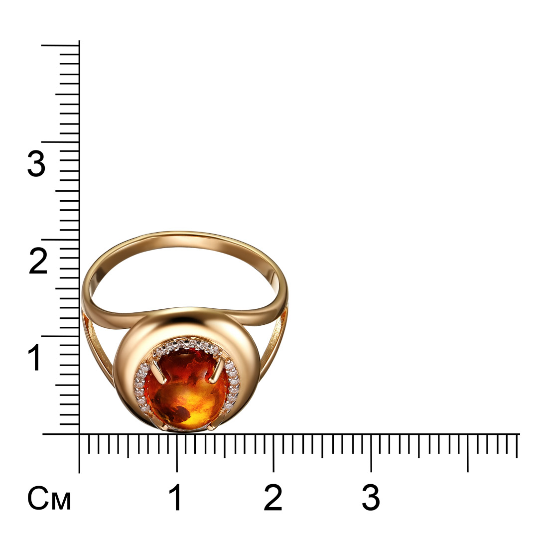 Серебряное кольцо 925 пробы; вставки 1 Янтарь пресс.; 24 Куб. Цирконий бесцв.;