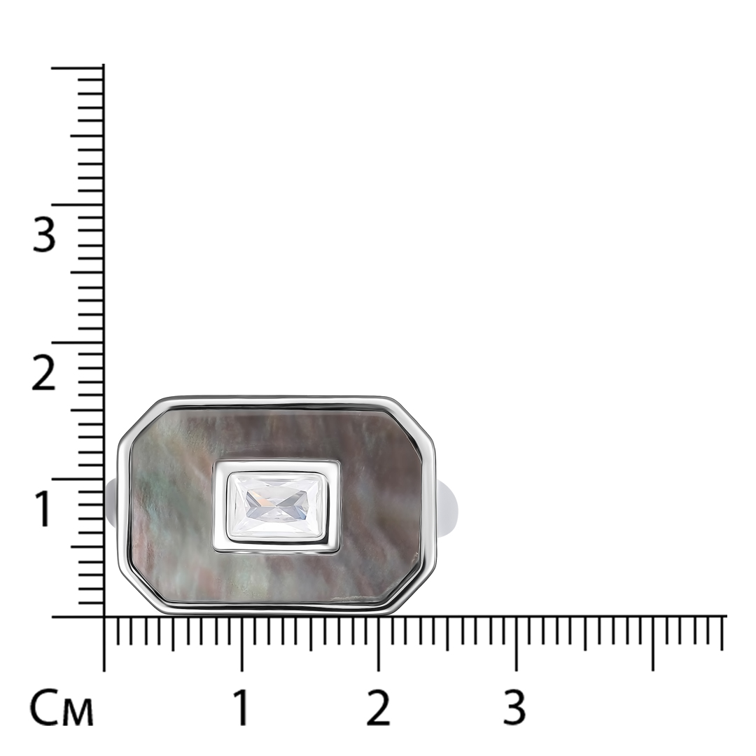 Серебряное кольцо 925 пробы; вставки 1 Перламутр черн.; 1 Фианит бесцв.;