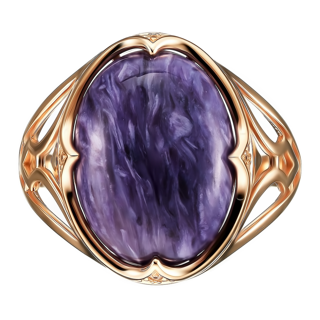 Серебряное кольцо 925 пробы; вставки 1 Чароит; 12 Фианит бесцв.;