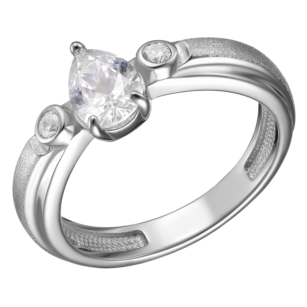 Серебряное кольцо 925 пробы; матирование; вставки 3 Фианит Swarovski бесцв.;