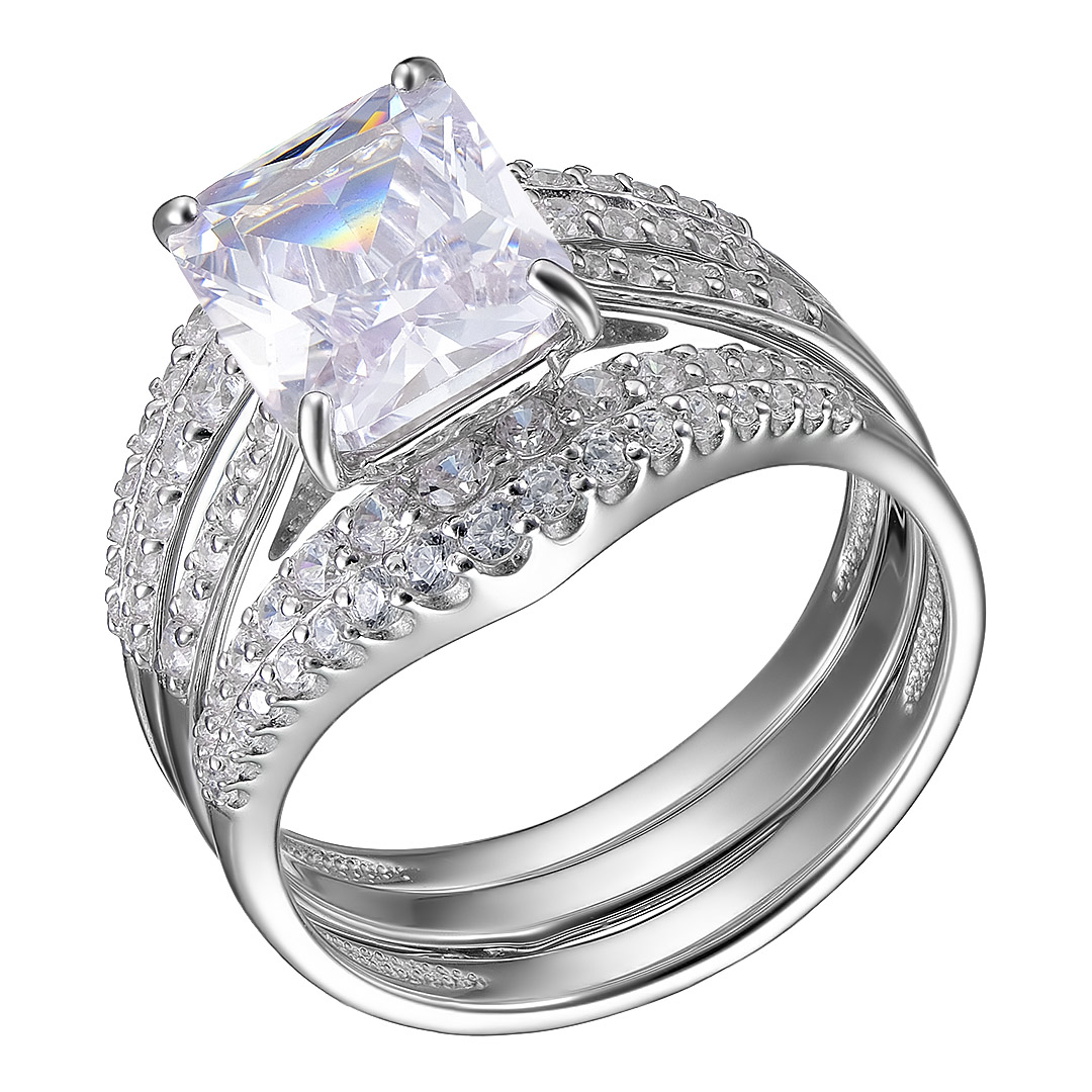 Серебряное кольцо 925 пробы; 2 в 1; вставки 77 Фианит бесцв.;