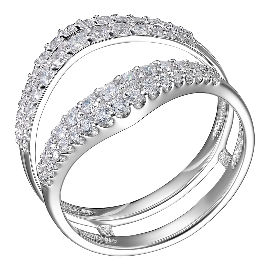 Серебряное кольцо 925 пробы; 2 в 1; вставки 77 Фианит бесцв.;