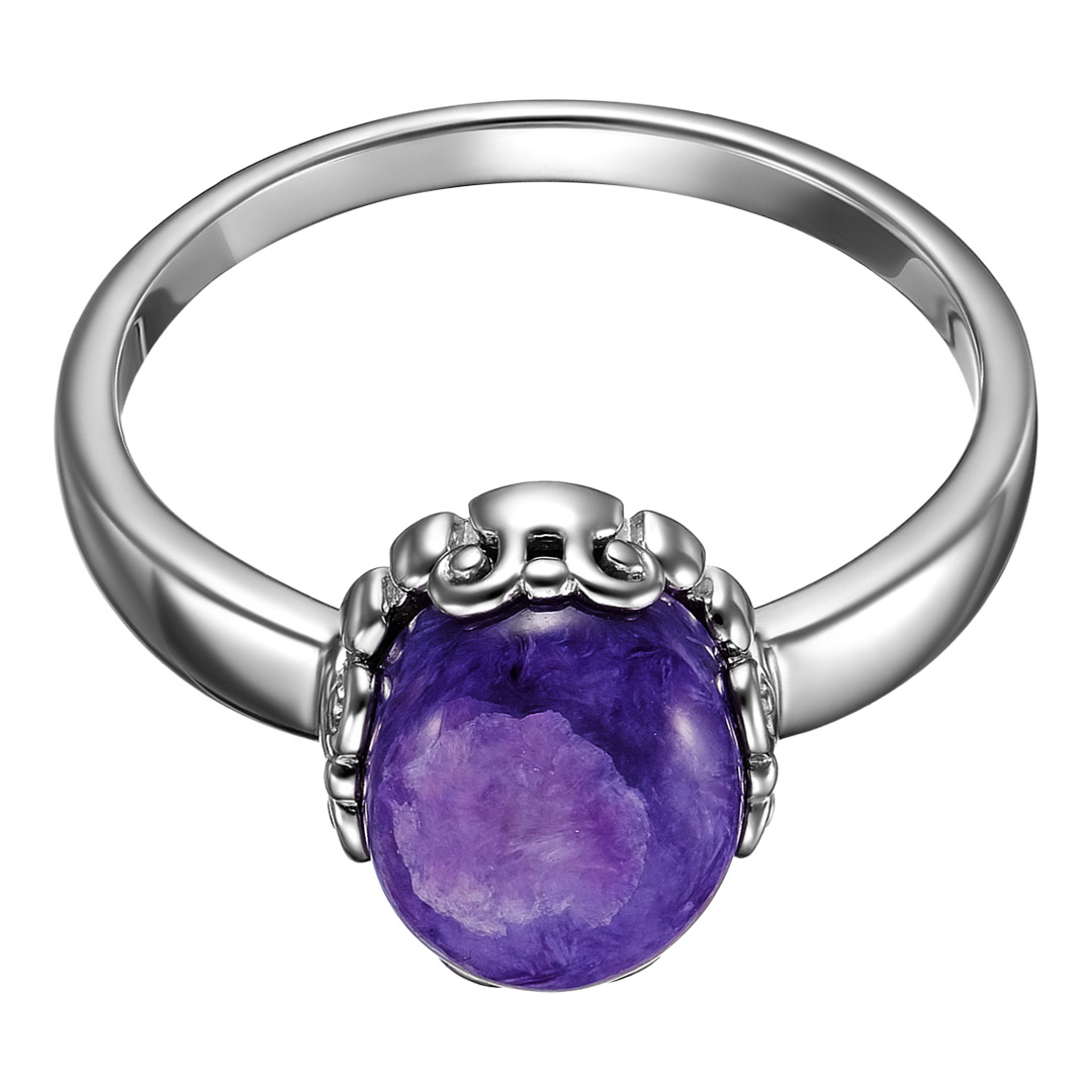 Серебряное кольцо 925 пробы; вставки 1 Чароит;