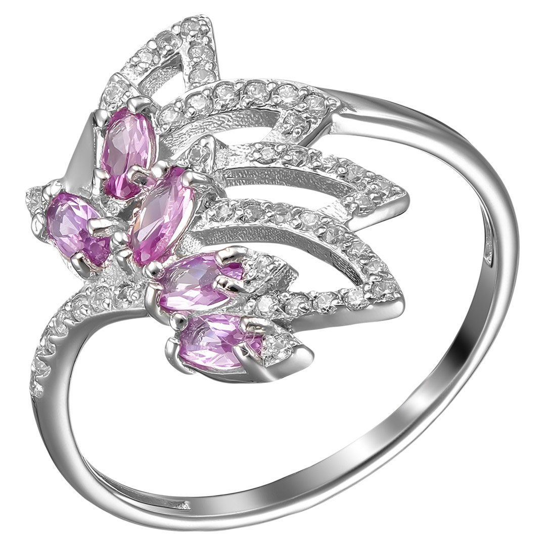 Серебряное кольцо 925 пробы; вставки 5 Александрит ГТ; 42 Фианит бесцв.;