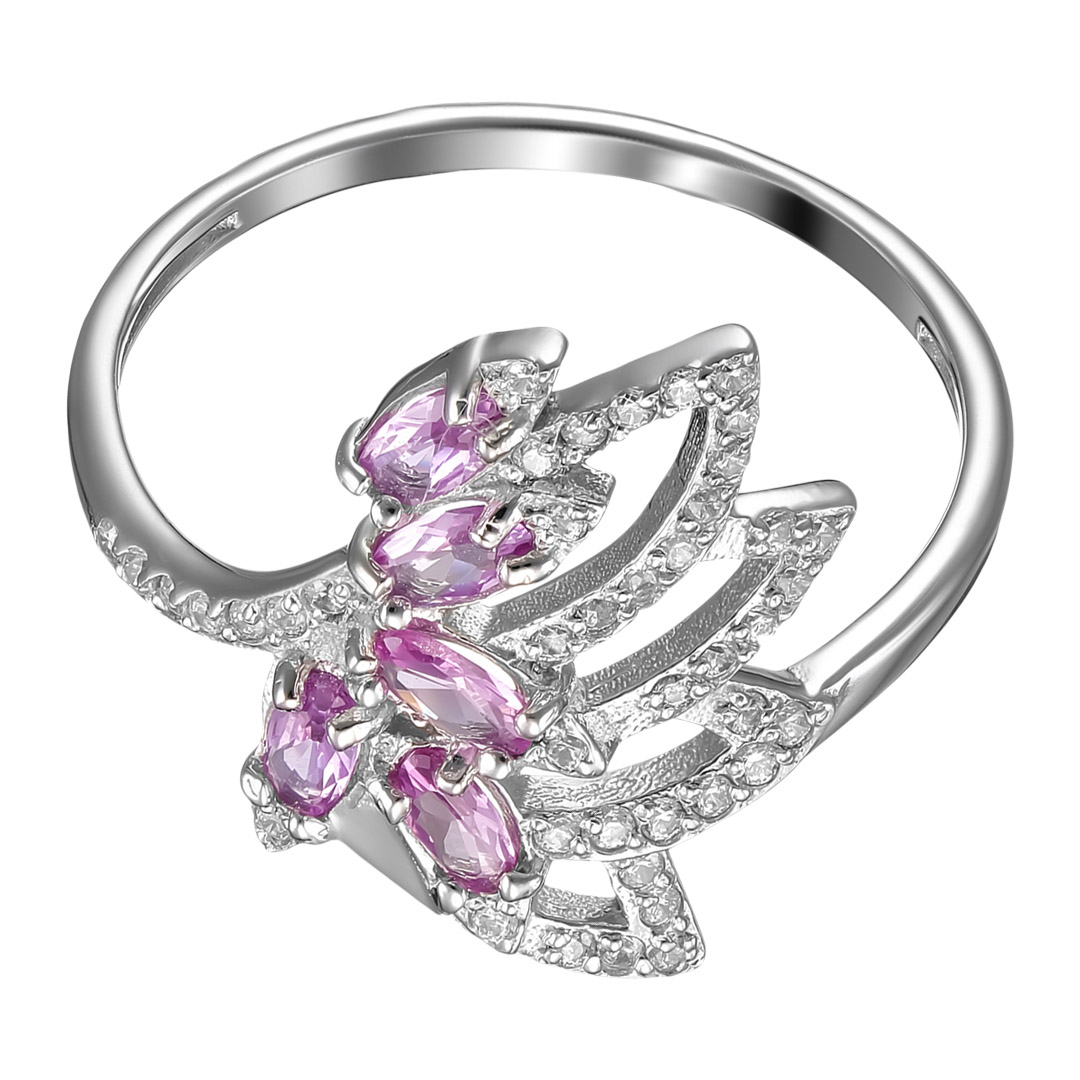 Серебряное кольцо 925 пробы; вставки 5 Александрит ГТ; 42 Фианит бесцв.;