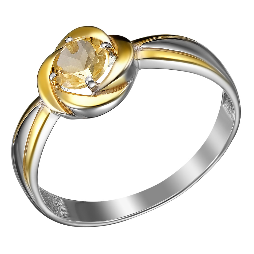 Серебряное кольцо 925 пробы; вставки 1 Цитрин нат.;