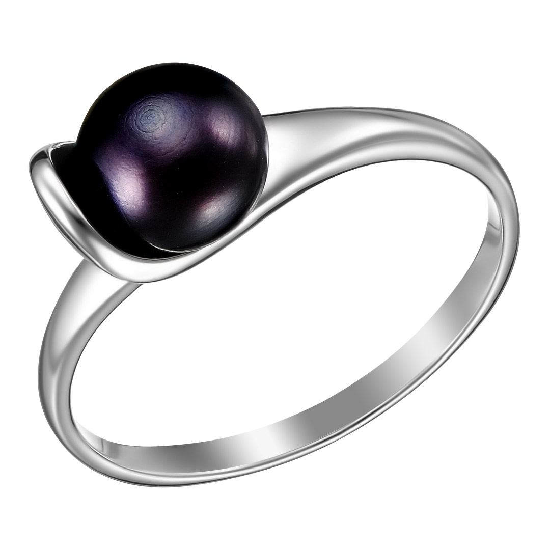 Серебряное кольцо 925 пробы; вставки 1 Жемчуг культ. черный;