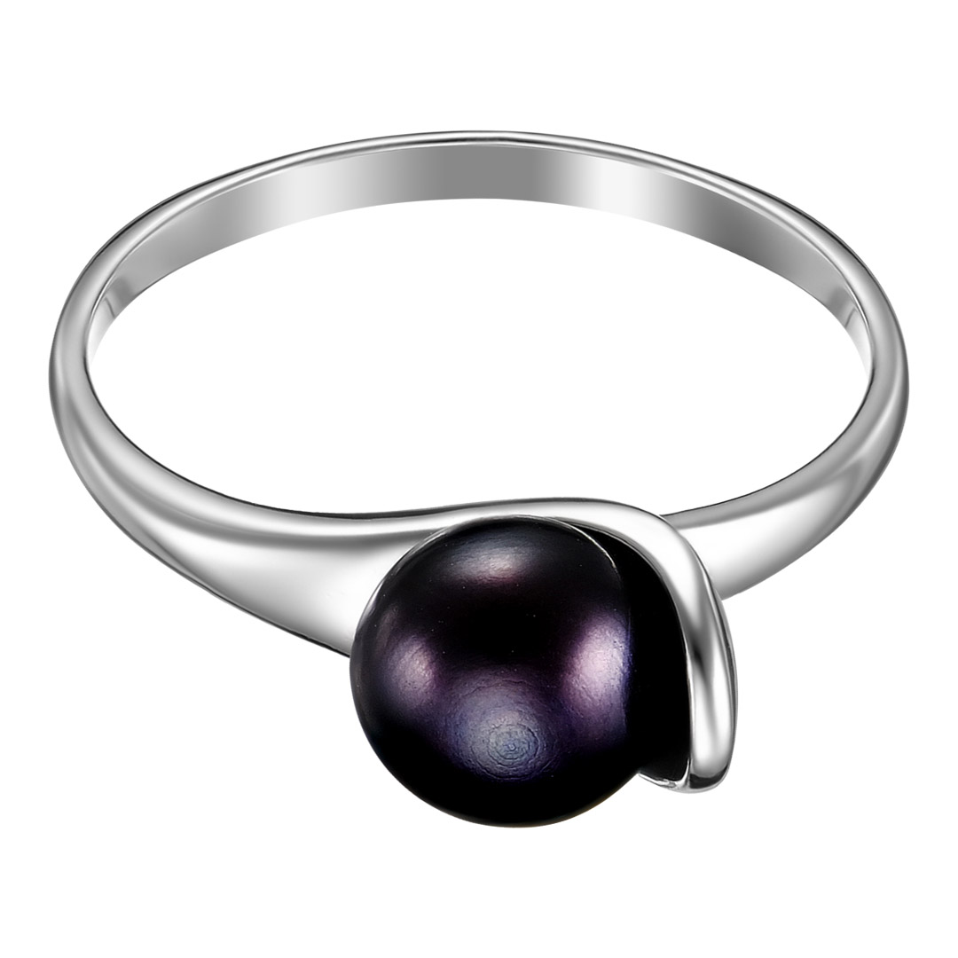 Серебряное кольцо 925 пробы; вставки 1 Жемчуг культ. черный;