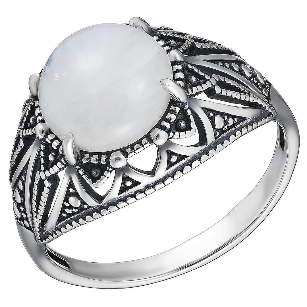 Серебряное кольцо 925 пробы; оксидирование; вставки 1 Лунный камень нат.;