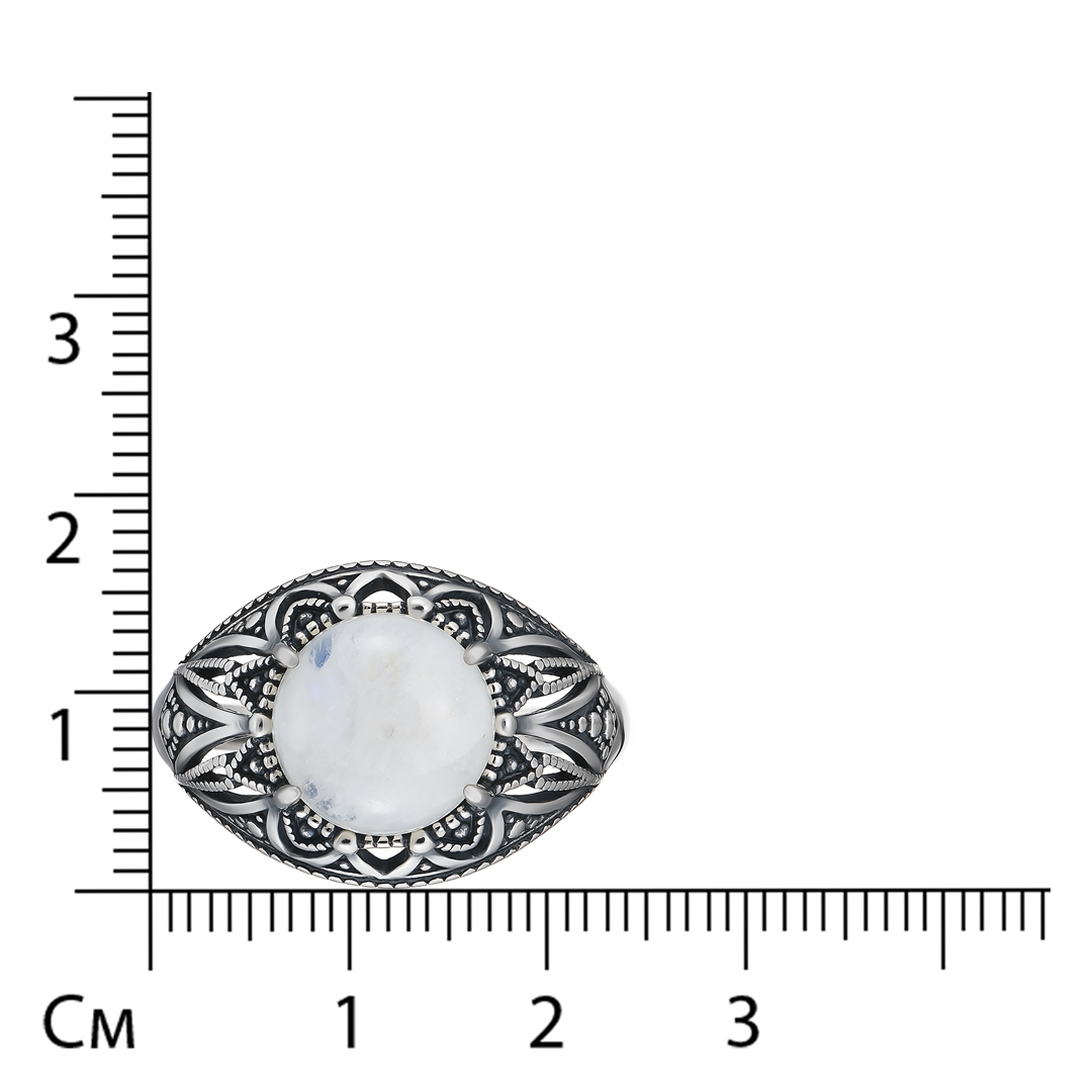 Серебряное кольцо 925 пробы; оксидирование; вставки 1 Лунный камень нат.;