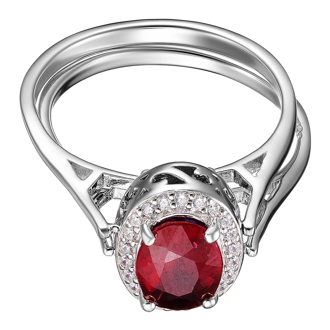 Серебряное кольцо 925 пробы; 2 в 1; вставки 1 Рубин 1,85 ct F/2, овал 8*6; 1 Сапфир 1,65 ct U/2, ова