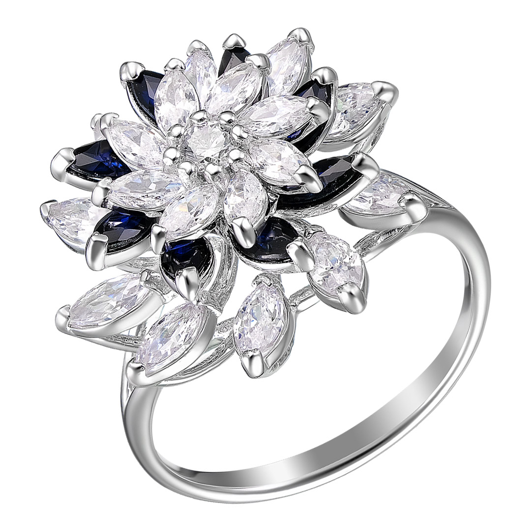 Серебряное кольцо 925 пробы; с подвижн. эл.; вставки 8 Сапфир 2 ct U/2, маркиз 2,5*5; 19 Куб. Циркон