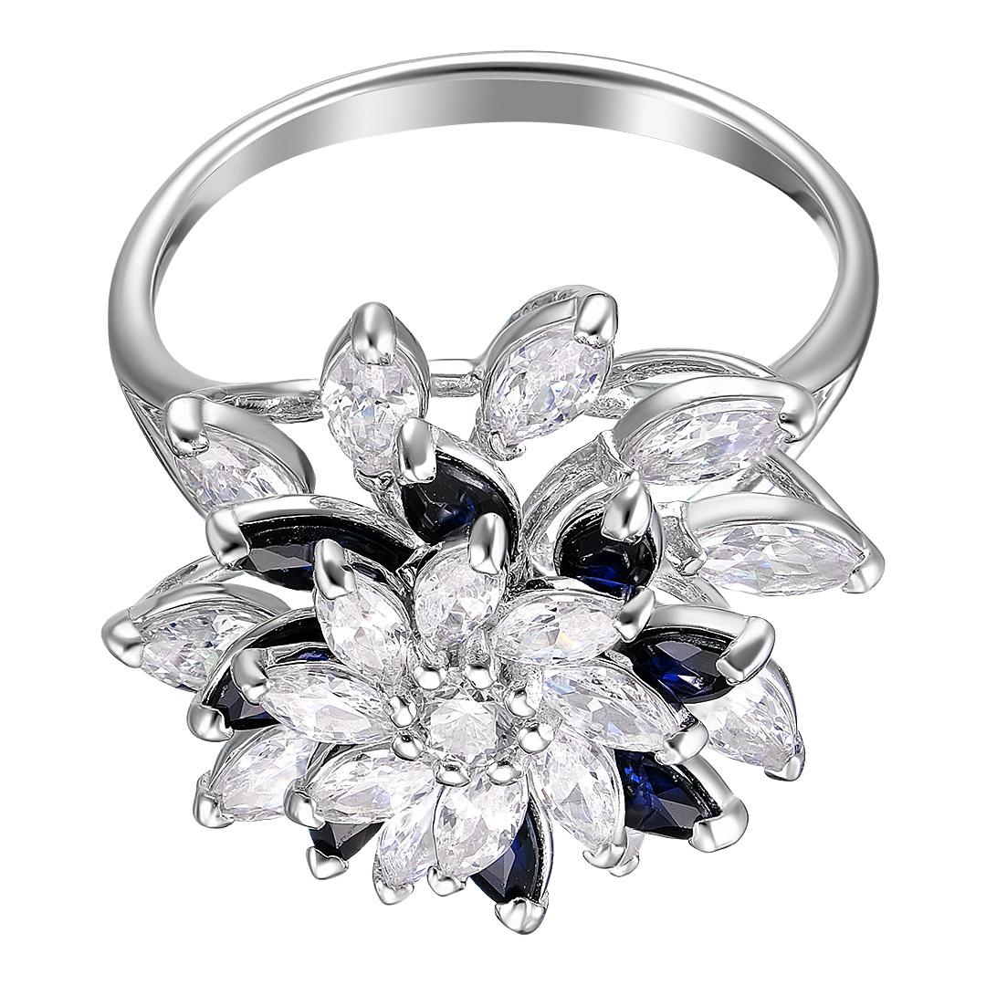 Серебряное кольцо 925 пробы; с подвижн. эл.; вставки 8 Сапфир 2 ct U/2, маркиз 2,5*5; 19 Куб. Циркон