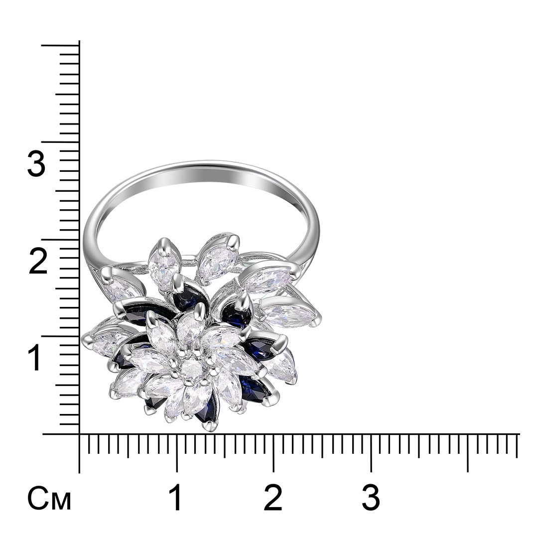Серебряное кольцо 925 пробы; с подвижн. эл.; вставки 8 Сапфир 2 ct U/2, маркиз 2,5*5; 19 Куб. Циркон