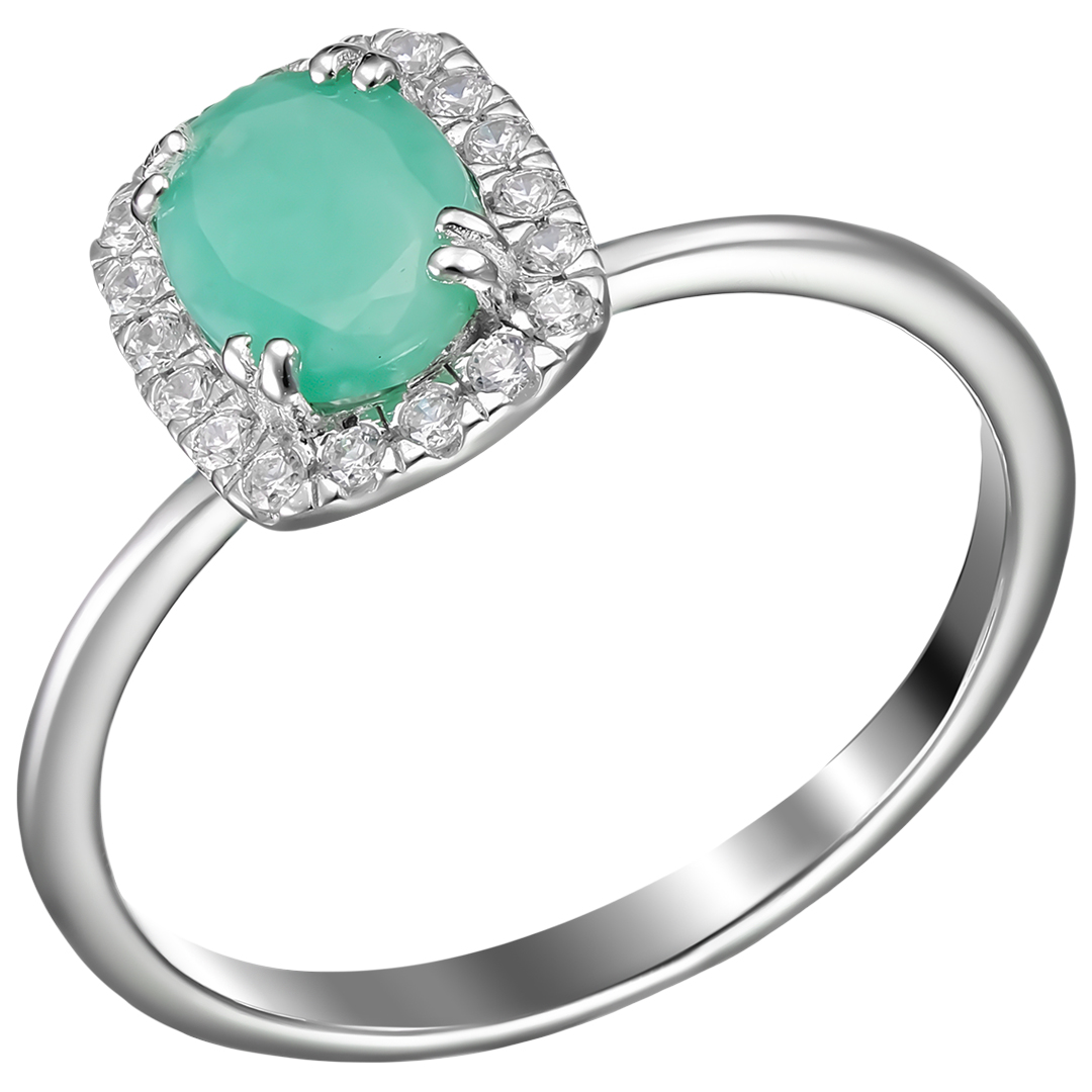 Серебряное кольцо 925 пробы; вставки 1 Берилл 1,15 ct; Россыпь Куб.Цирконий бесцв.;