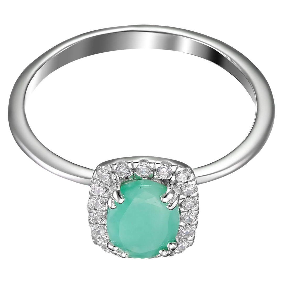 Серебряное кольцо 925 пробы; вставки 1 Берилл 1,15 ct; Россыпь Куб.Цирконий бесцв.;