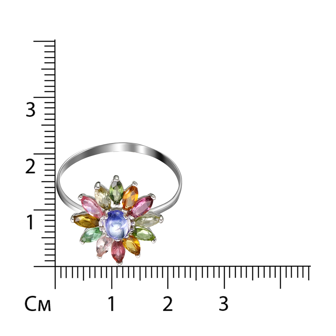 Серебряное кольцо 925 пробы; вставки 1 Танзанит; 12 Турмалин разноцв.;