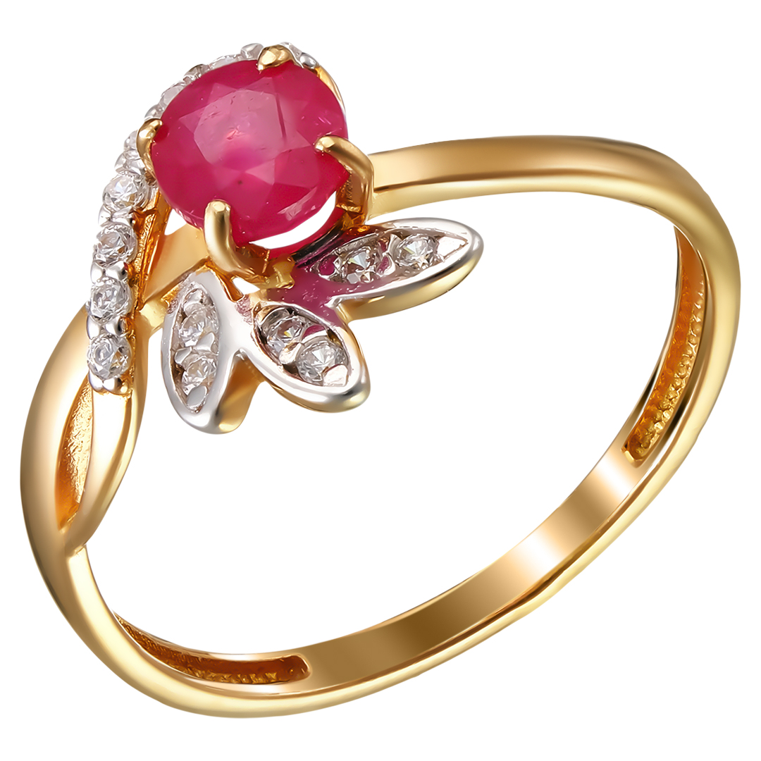 Серебряное кольцо 925 пробы; вставки 1 Рубин F/2 0,7; 14 Фианит бесцв.;