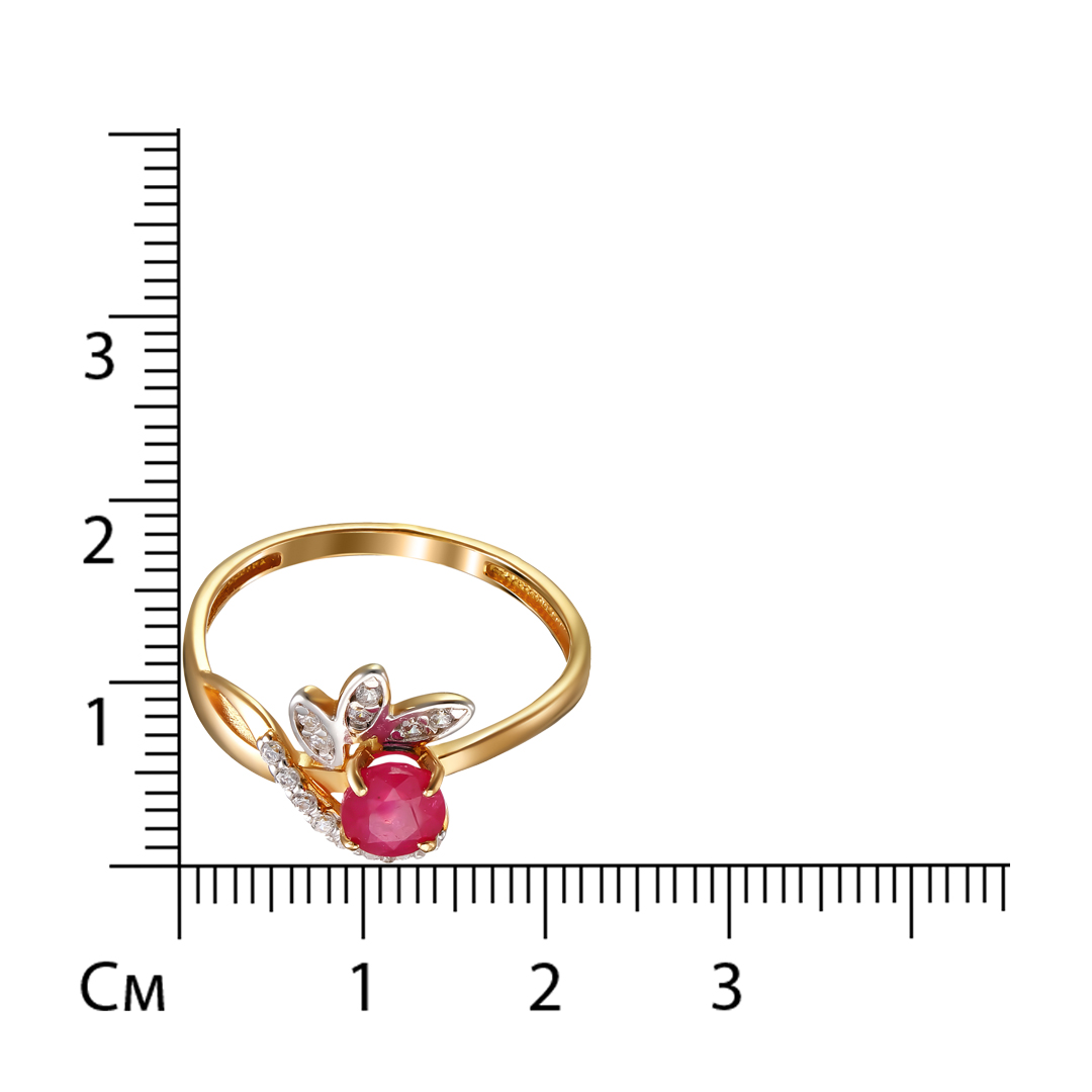 Серебряное кольцо 925 пробы; вставки 1 Рубин F/2 0,7; 14 Фианит бесцв.;