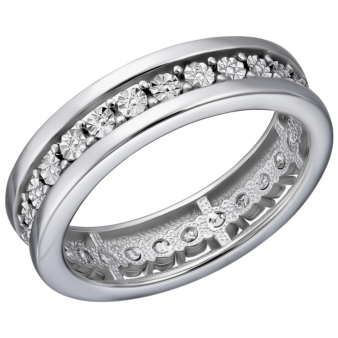 Серебряное кольцо 925 пробы; с алмазной обработкой; вставки 1 Бр.Кр-17 0,005 2/3A