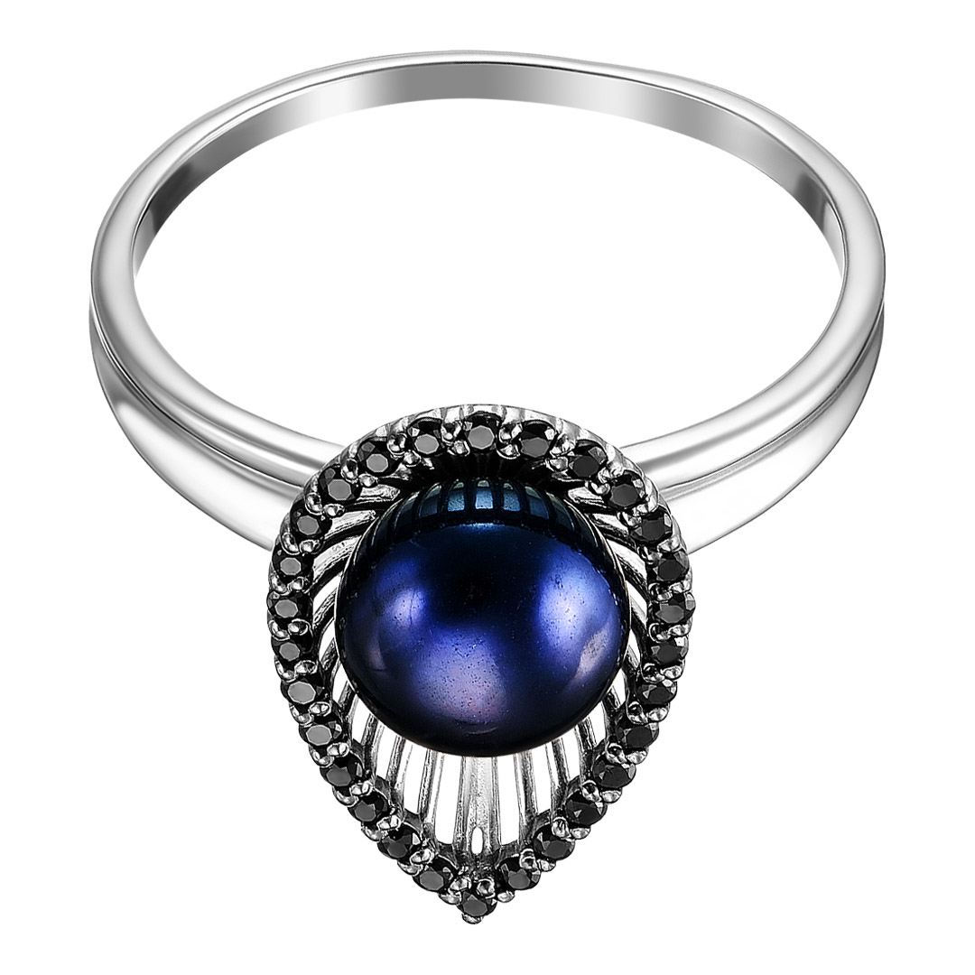 Серебряное кольцо с черным жемчугом