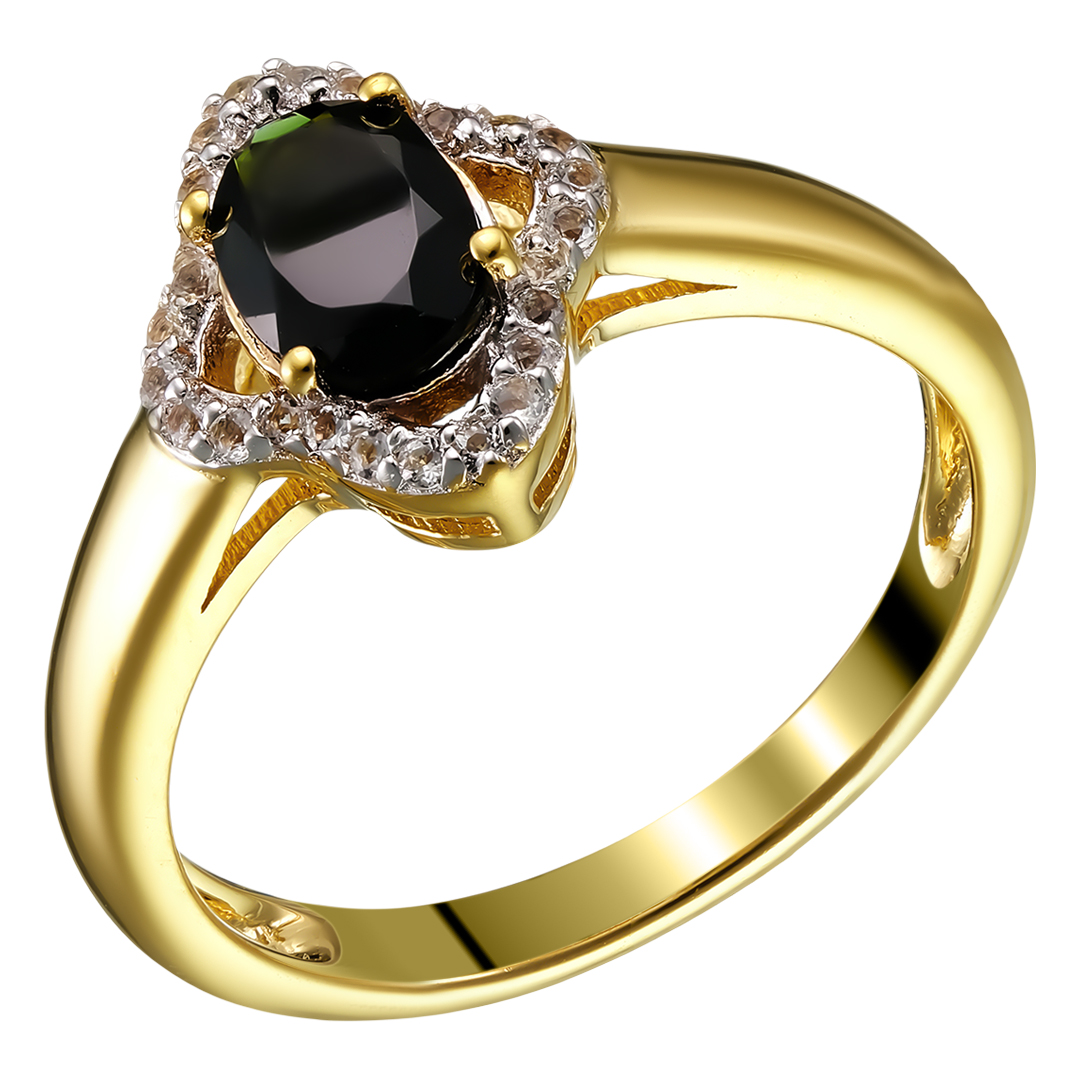 Серебряное кольцо 925 пробы; вставки 1 Турмалин зеленый 0,64 ct; 26 Топаз белый 0,13 ct;
