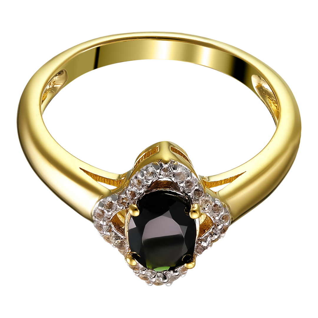 Серебряное кольцо 925 пробы; вставки 1 Турмалин зеленый 0,64 ct; 26 Топаз белый 0,13 ct;