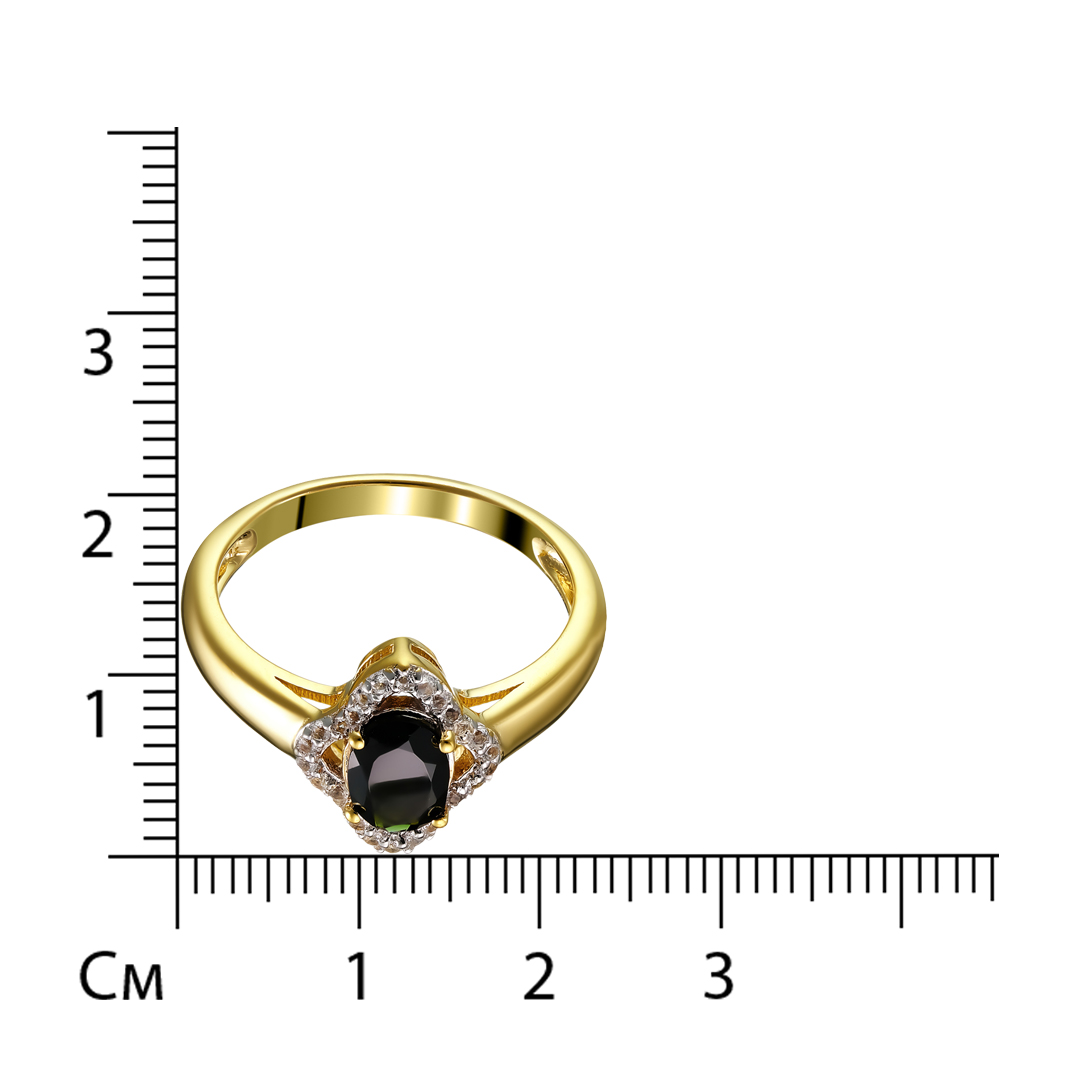 Серебряное кольцо 925 пробы; вставки 1 Турмалин зеленый 0,64 ct; 26 Топаз белый 0,13 ct;