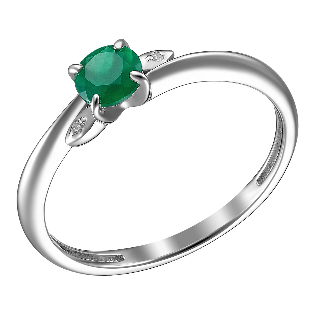 Серебряное кольцо 925 пробы; вставки 2 Бр.Кр-17 0,009 2/3A; 1 Агат зеленый;