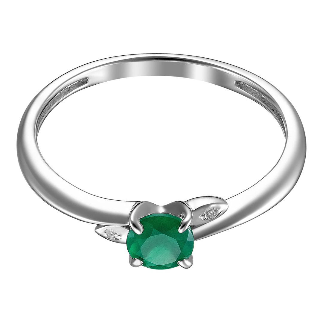 Серебряное кольцо 925 пробы; вставки 2 Бр.Кр-17 0,009 2/3A; 1 Агат зеленый;